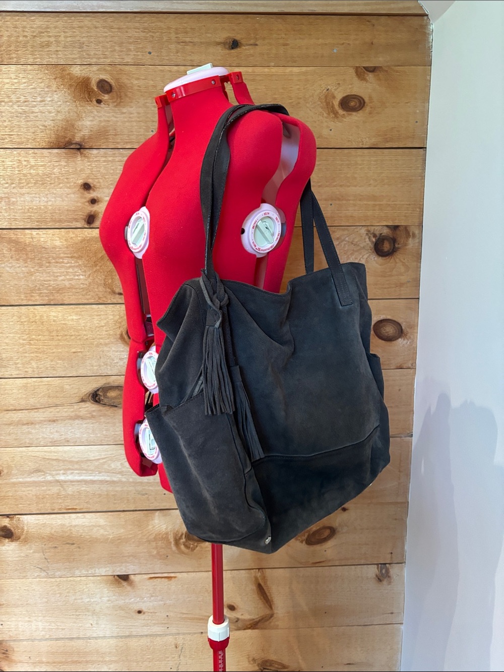 Garnet Hill Black Suede Tassel Tote
